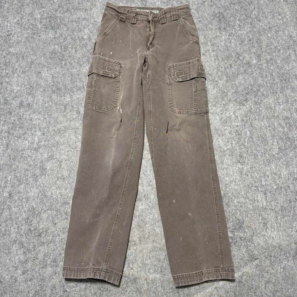 Duluth Flex Fire Hose Cargo Work Pants 30x34 Brown Distressed Paint Splatter Men